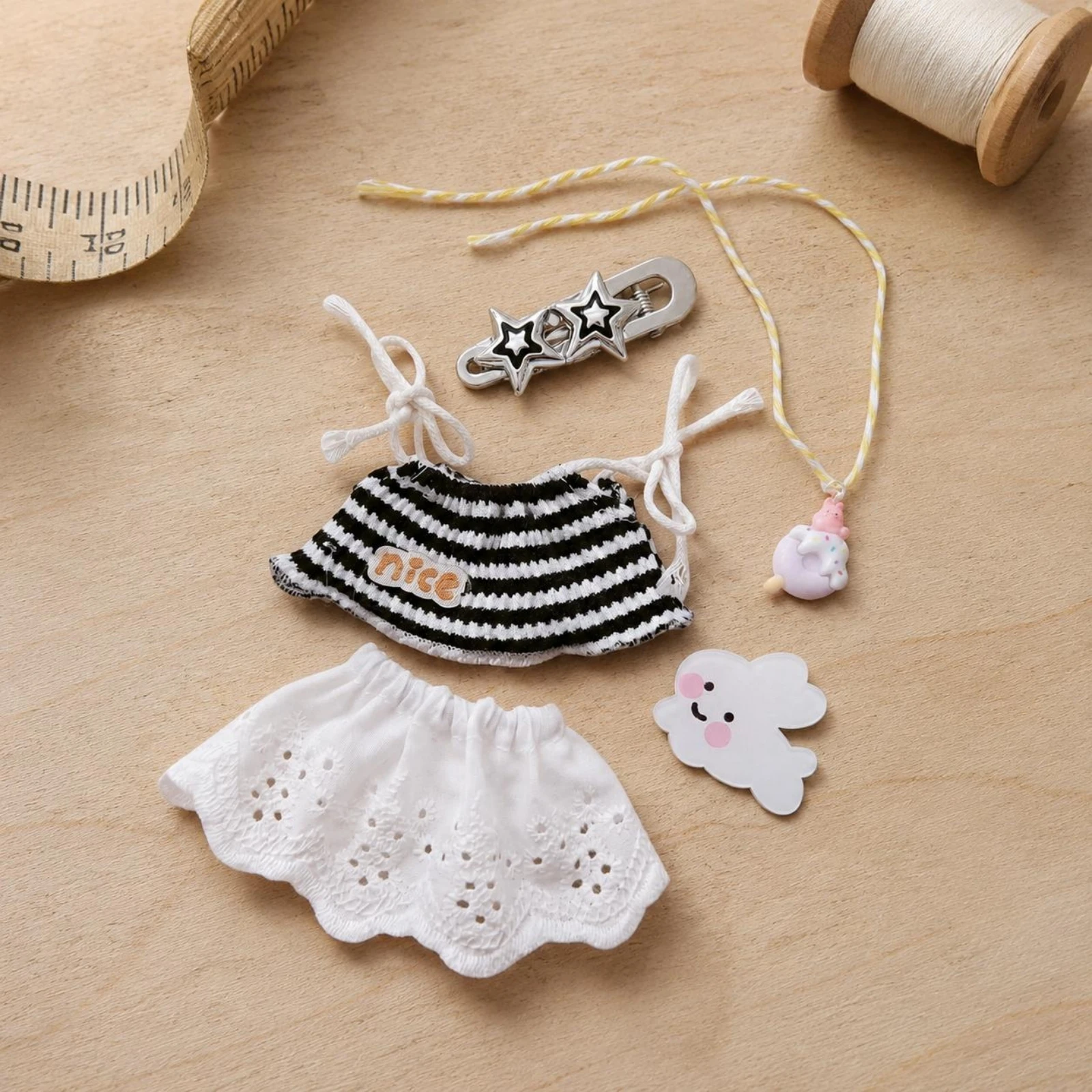 Striped Camisole Set Tie Straps Doll Clothes Set Fashion Doll Outfit Black and White Toy Apparel Easy to Put On