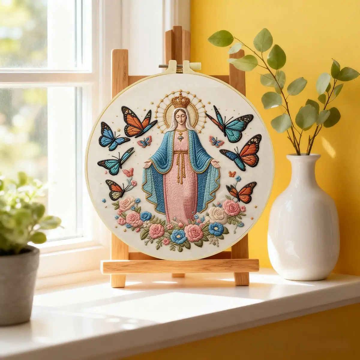 1 Stück 20X20CM/15X15CM 7,87/6,3 Zoll Religiöses Stickerei-Starter-Kit DIY-Kit DIY-Stickerei-Set für Anfänger – Detail 1
