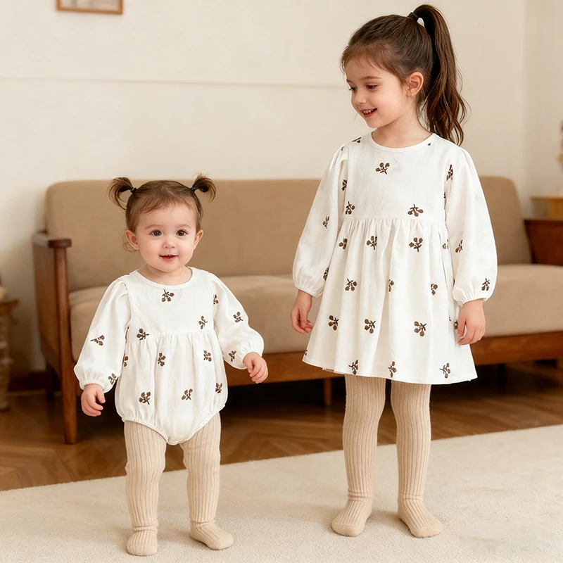 2026 neue Frühjahr 2-6Yrs Mädchen Party Kleid Baby Mädchen Lange Ärmeln Stickerei Strampler Baumwolle Kinder Prinzessin Kleider Weiße Schwester Kleid