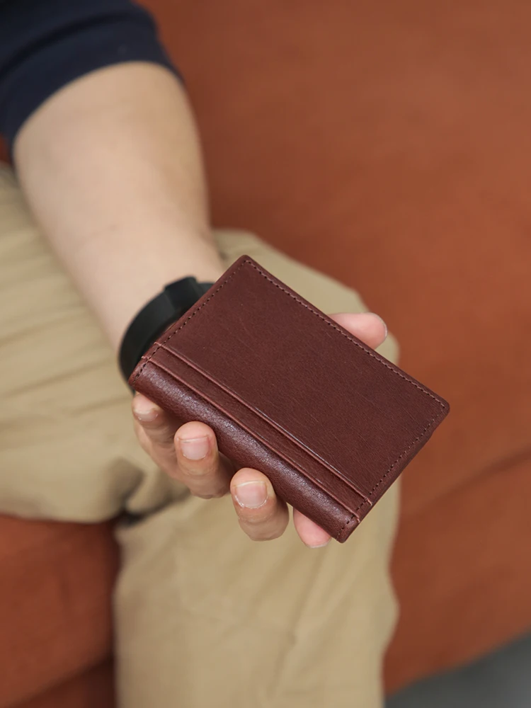 

Genuine Leather Men's Card Holder Top Layer Cowhide Large Capaci Retro Simple Bank Card Couple Portable Storage Bag