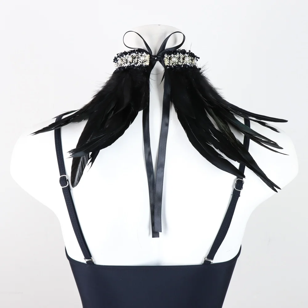 Collare di piume di pizzo vittoriano Collana girocollo di piume gotiche Puntelli per feste cosplay