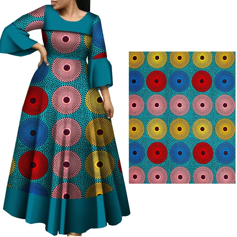 6 Yards/lot African Fabric Printed Colored circles Polyester Material for Handwoking Sewing Women Dress Cloth