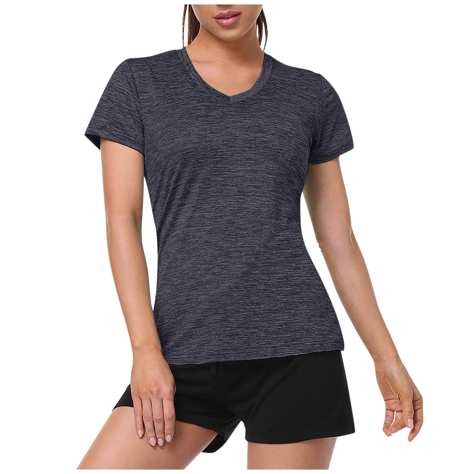 Women Short-Sleeved Moisture-Wicking Sportswear T-Shirt V-Neck Sports Top Slim Fit And Slim Waist Sweat-Wicking Sweatshirt