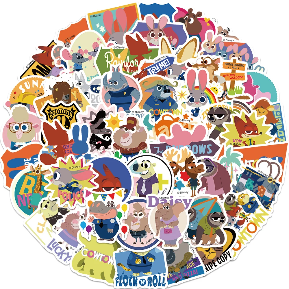 50pcs Disney Zootopia Cartoon Cute Stickers for Kids Decoration Decals Toys For DIY Stationery Phone Guitar Sticker Wholesale