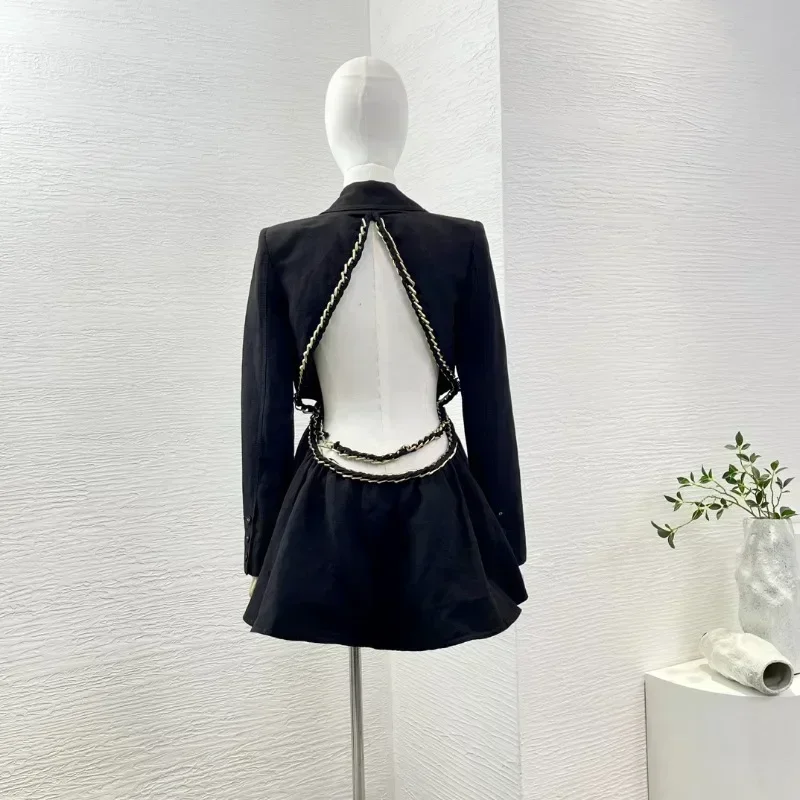 Zwart Op Maat Gemaakte Kraag Kantoor Dame Nieuwe Mode Vrouwen 2024 Aankomst Sexy Lange Mouw Uitgesneden Taille Blazer