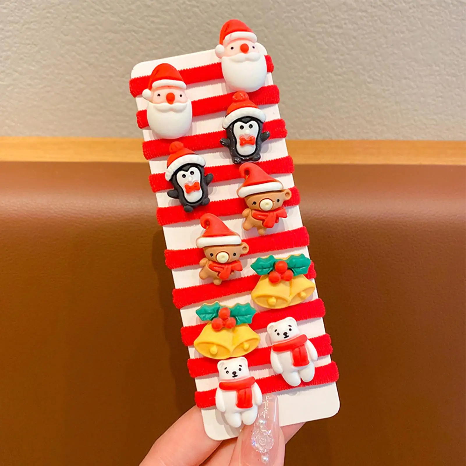 10PCS Christmas Hair Ties Cartoon Hair Ties Headwear Lovely Kids Elastic Hair Bands Santa Snowman Christmas Elastic Hair Bands