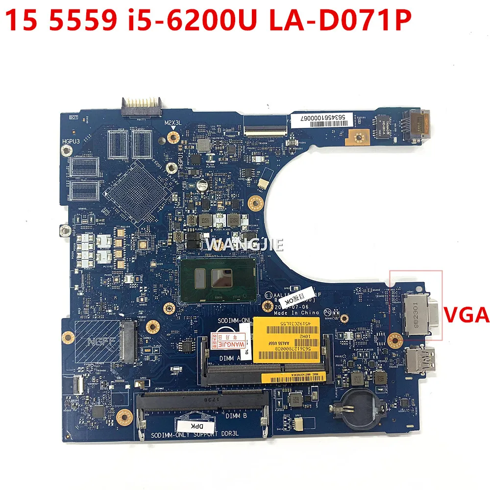 

0M4MY2 Mainboard For Dell Inspiron 15 5559 Laptop Motherboard W/ i5-6200U 2.3Ghz CPU CN-0M4MY2 AAL15 LA-D071P 100% Working