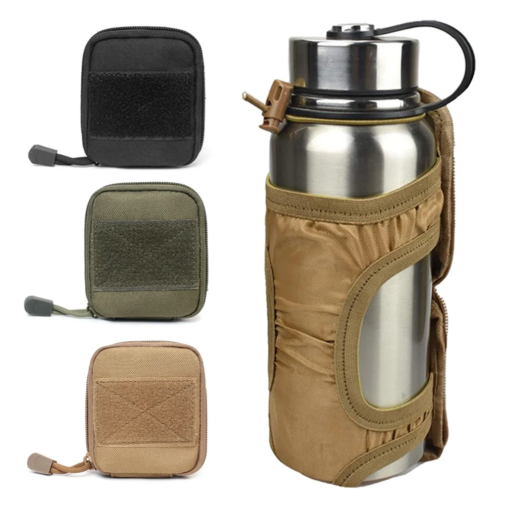 Folding Tactical Molle Water Bottle Pouch Outdoor Travel Camping Hiking Fishing Hunting Kettle Canteen Holder Foldable Waist Bag