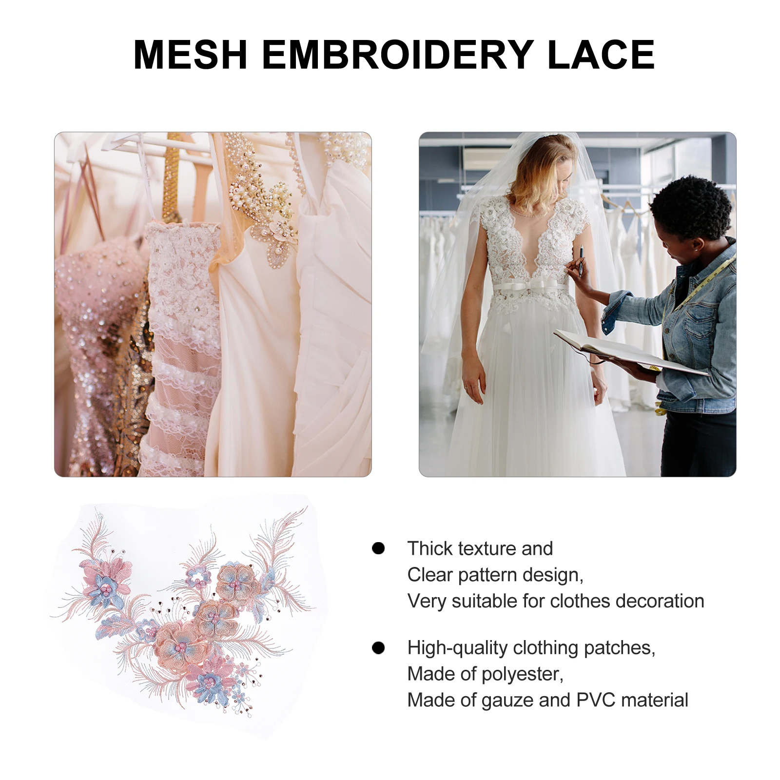 

Embroidered Lace Patch Gauze Unique Dress Pure Handmade Sew Beads Clothes Flower Accessory Bright Color Thick Texture