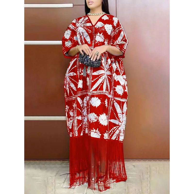 

2025 African Dresses for Women Tassels African Fashion Boubou Dashiki Ankara Outfits Evening Gown Abayas Printing Kaftan Robe