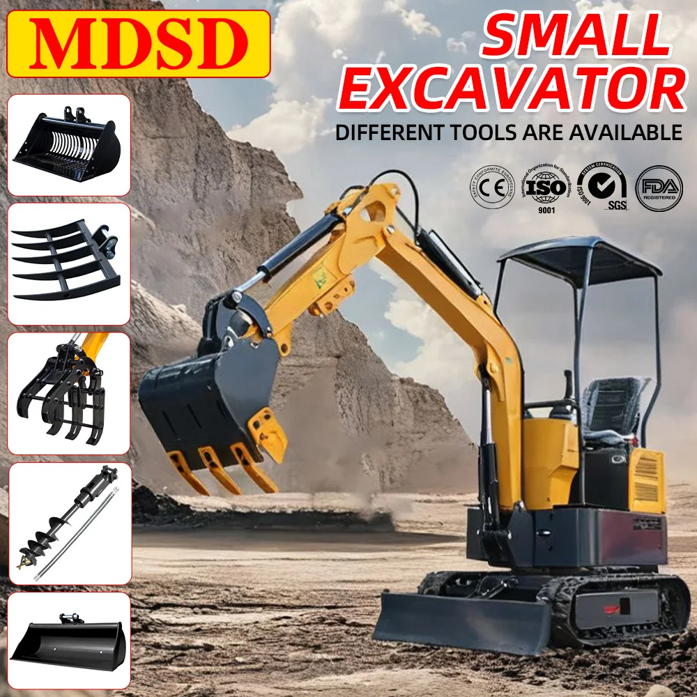 Mini escavatore agricolo da 1,2 tonnellate DDP Spedizione Micro escavatore idraulico Accessori completi Mini escavatore agricolo per motore Kubota CE/EPA