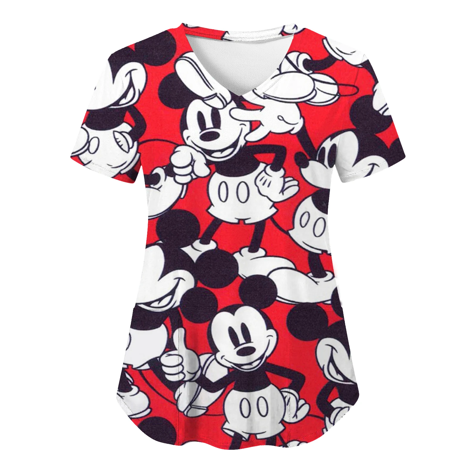 Pocket Woman Clothes Disney T Shirt Hospital T-shirts Summer Tops Minnie Mouse Mickey T-shirt Nurse Uniform Top Women 2024 Tees