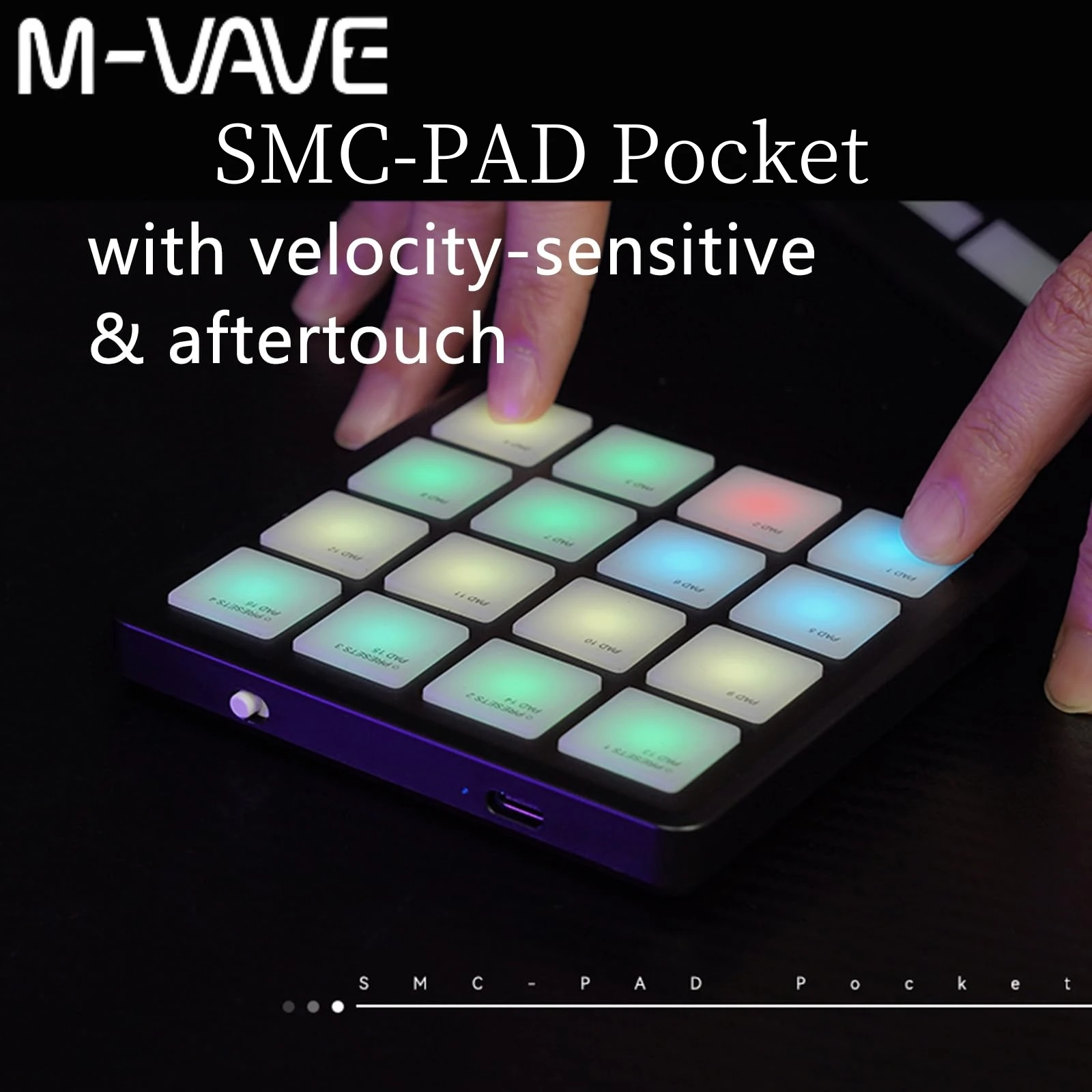 وسادات تحكم MIDI لاسلكية M-VAVE SMC-PAD للجيب باللون الأسود، وحدة تحكم MIDI محمولة مع 16 وسادات طبل MPC للمبتدئين