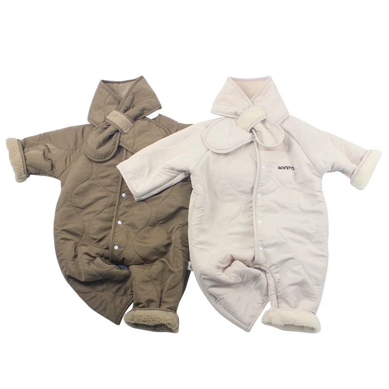 2Pcs Baby Jumpsuit Scarf Set Autumn Winter Korean Toddler Outfit Suit Lamb Wool Loose Newborn Onesie Infant Boy Girl Clothes