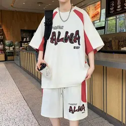 2024 Summer Men's Sets Korean Fashion Two Piece Set Tracksuit Men Trend Men Clothing Joggers Set T Shirt+Shorts Outfit Set Men