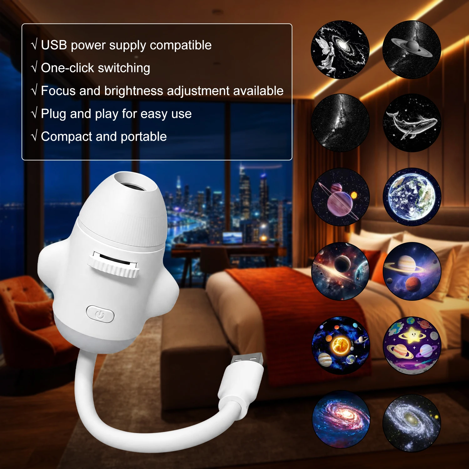2-in-1 USB Ambient Light For Large Range Projection Atmosphere Multiple Scenes Adjustable Focus Distance Night Lighting Function