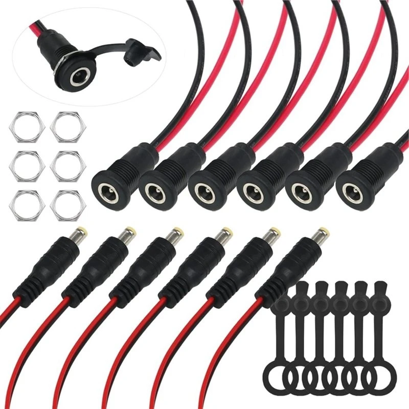 AC23-DC Power Jack Adapter Kit 6 Sets Threaded Female Panel Mount Connector With Cover Cap