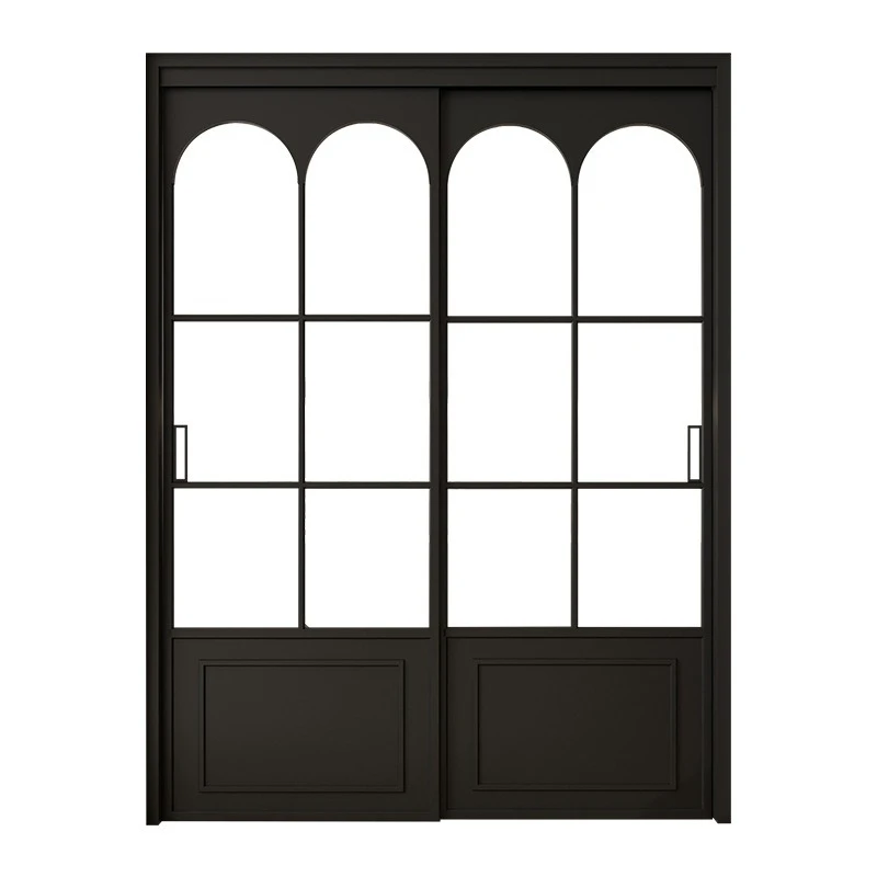 Aluminum retro black floor hanging rail sliding door, balcony kitchen study old steel window sliding door black