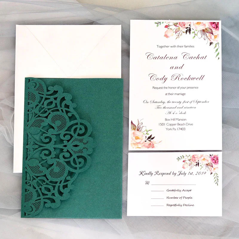 

Glitter Wedding Aesthetic Invitation Card Floral Laser Cut Hollow Lace Kit Engagement Graduate Birthday Party