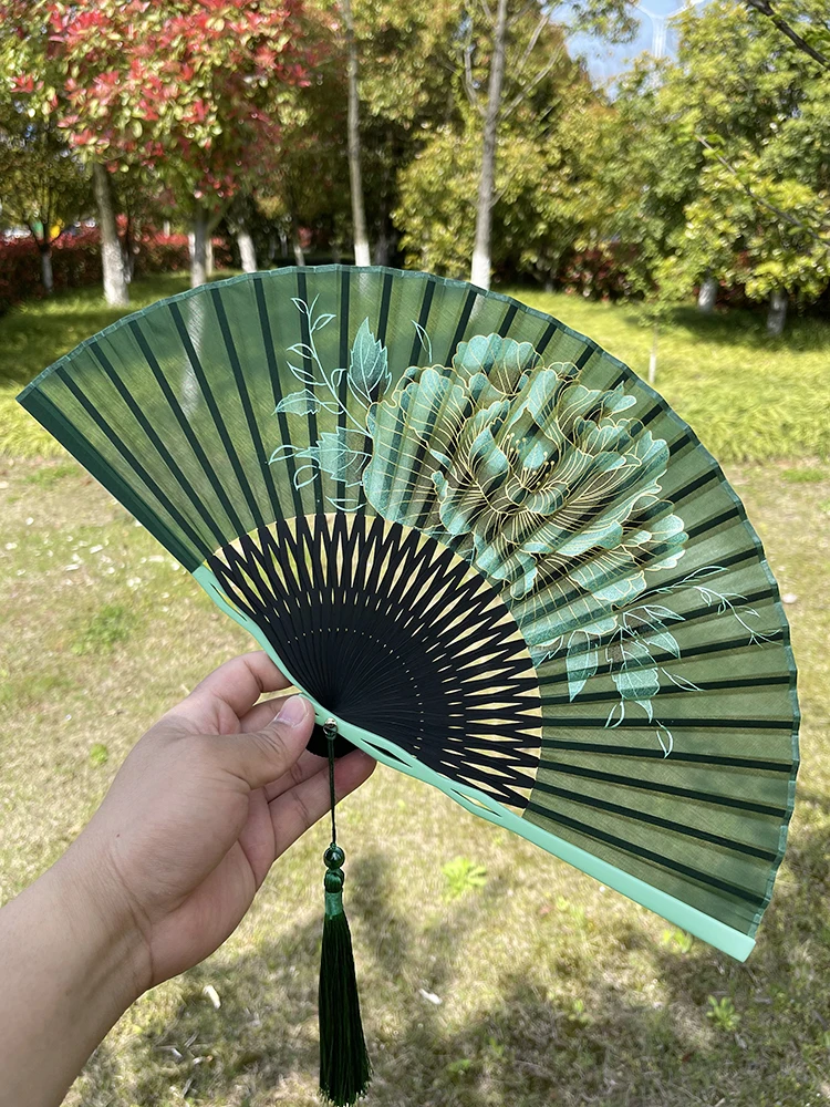 The product can be customized. Fan Ancient Folding Fan Chinoiserie Women's Summer Cheongsam Dance Fan New Chinese National Peony