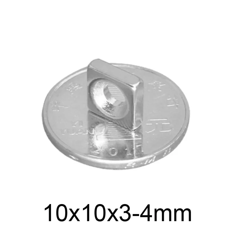 10~200PCS 10x10x3-4 Square Magnets Countersunk Hole 3mm Neodymium Magnet 10x10x3-4 mm Powerful Strong Magnetic Magnets 10*10*3-4