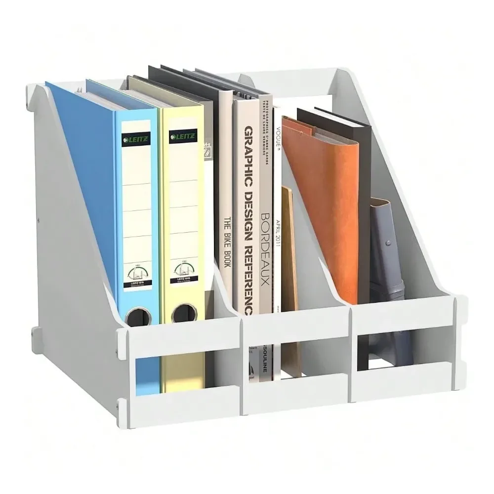 

Office StorageBamboo Desktop Magazine Holder Desk File Organizer 3 Compartments Vertical File Dividers Book Holder Frames Docume