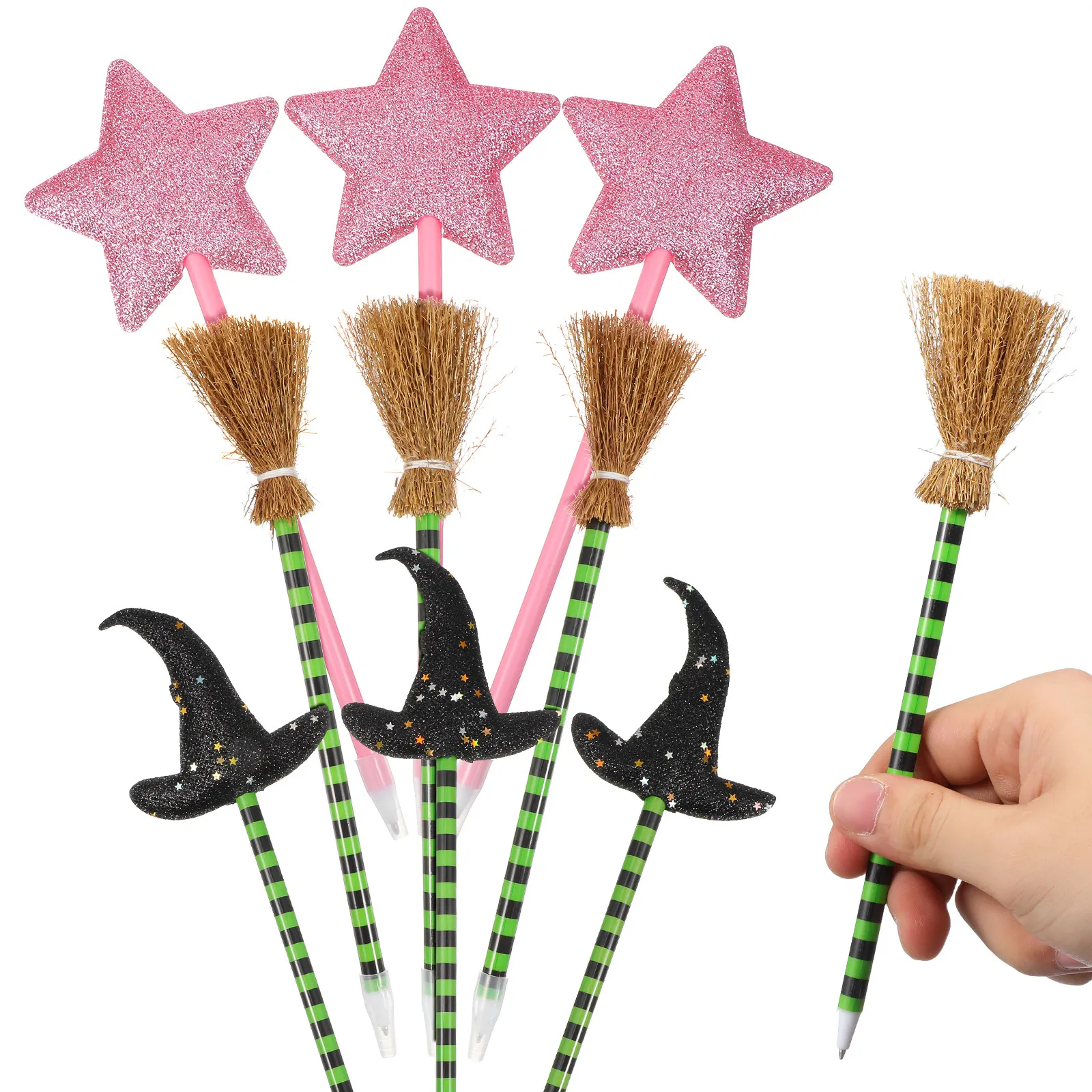 

18Pcs Halloween Pens Bulk Witch Hat Broomstick Style Smooth Writing Party Favors for Birthday Holiday Stationery Sets