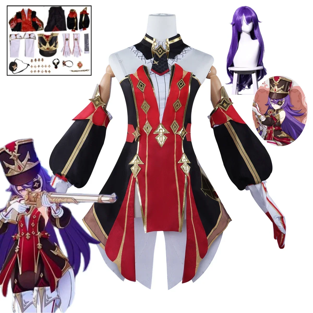 

Game Genshin Impact Chevreuse Cosplay Costume Dress Props Wig Shoes Hat Full Set Halloween Party Performance Uniform Set