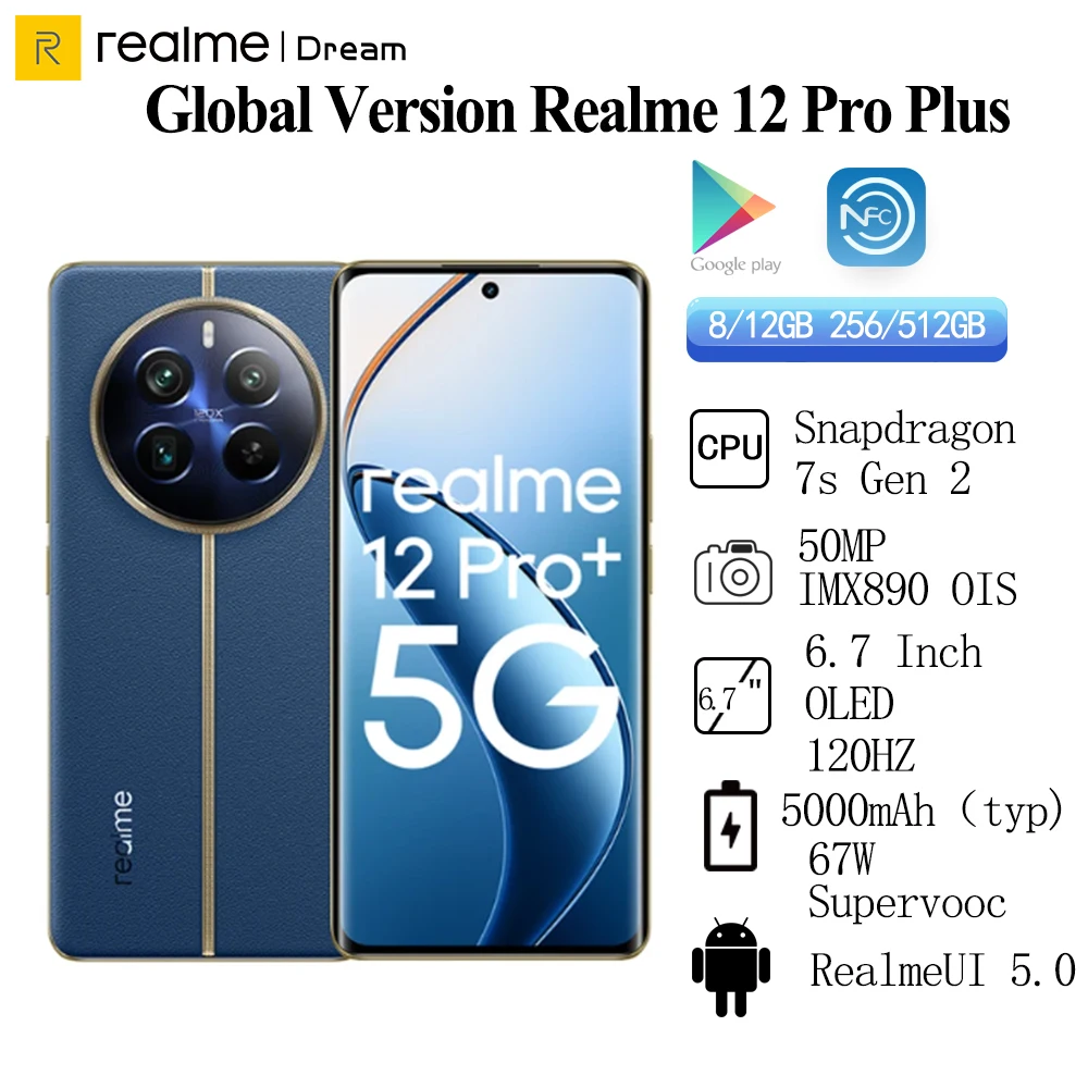 Realme 12 Pro Plus Global Version 5G  Snapdragon 7s Gen 2  50MP  OIS 6.7 Inch OLED 5000mAh 67W