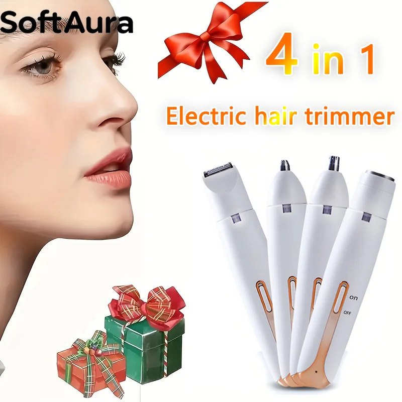 Image of SoftAura 4-in-1 Elektrischer Rasierer für Frauen Wiederaufladbarer Tragbarer Rasierer Trimmer für Gesicht Arme Körper Beine Haarentfernung Pflegeset