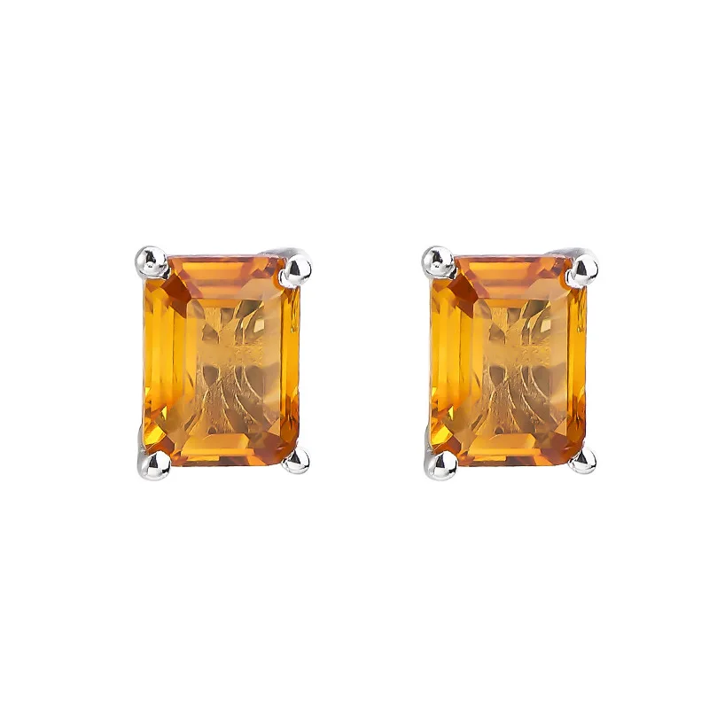 BOCAI New S925 Sterling Silver Charms Stud Earrings Pendants for Women Geometric Square Citrine Ear Stud Fine Choice Jewelry