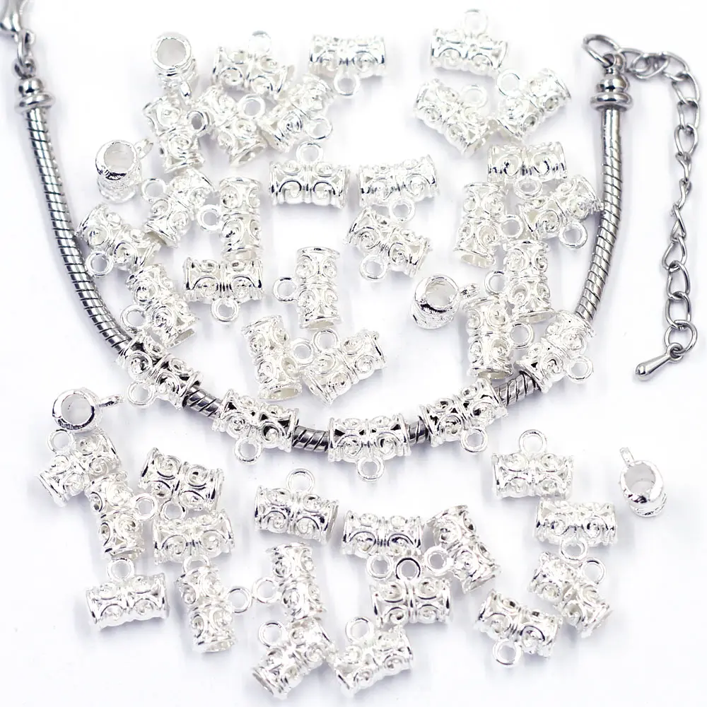

500Pcs Silver Plated Flower Hollew Pattern Bail Spacer European Beads For Charms Necklaces Jewelry DIY Findings 11x5mm