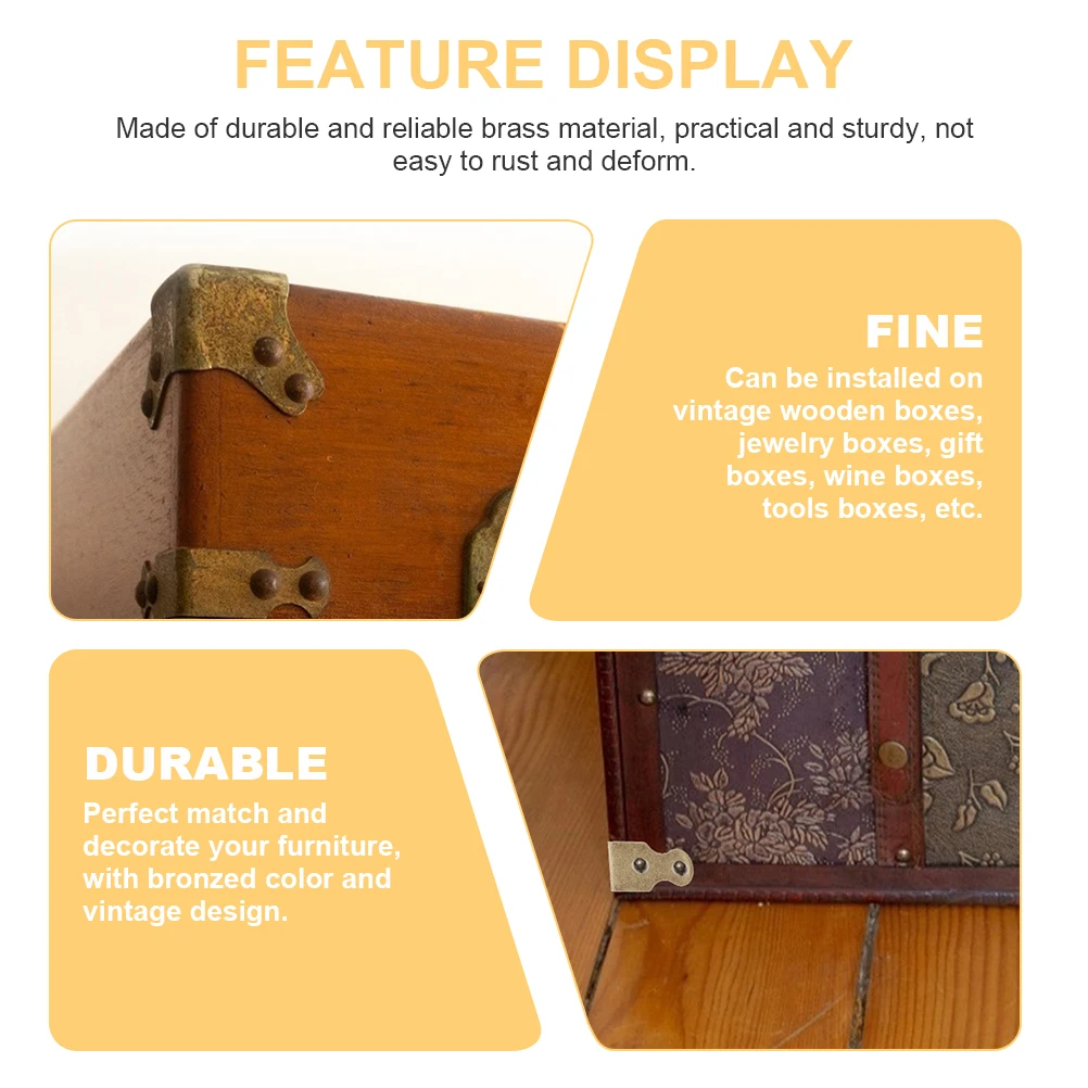 

4Pcs Brass Corner Protector Retro Furniture Edges Safety Guard Vintage Box Decoration Durable Corner Safety Cover