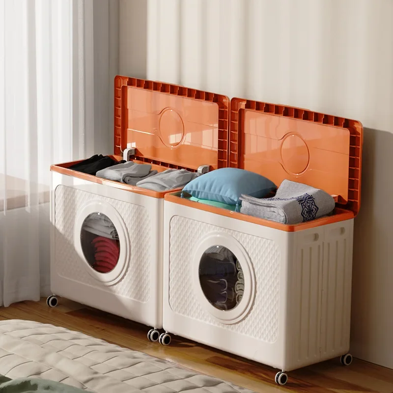 Clothes storage cabinet Organizing box Large capacity flip cover Folding toy basket with wheels Quilt storage Storage cabinet