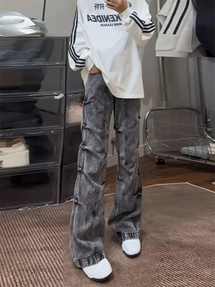 

Мужские джинсы American Sle в рабочем стиле, плиссированные, осенне-зимние, прямые, слегка расклешенные, в стиле High Street Vibe, модель Knife Pants