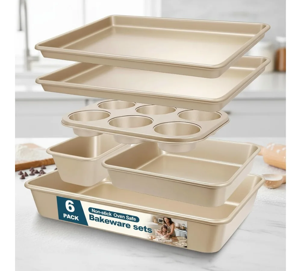 

Набор из 6 форм для выпечки с антипригарным покрытием, штабелируемые формы для выпечки из углеродистой стали для приготовления пищи в духовке, идеально подходят для домашних пекарей