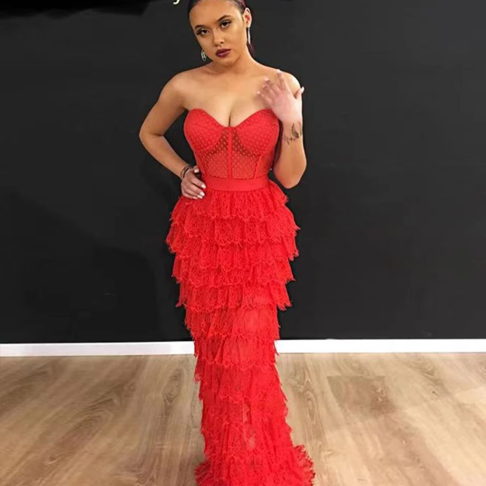 Party Suit Dress Women Sexy Sleeveless Red Lace Strapless Celebrity Evening Fashion Show Party Dress 2024 New