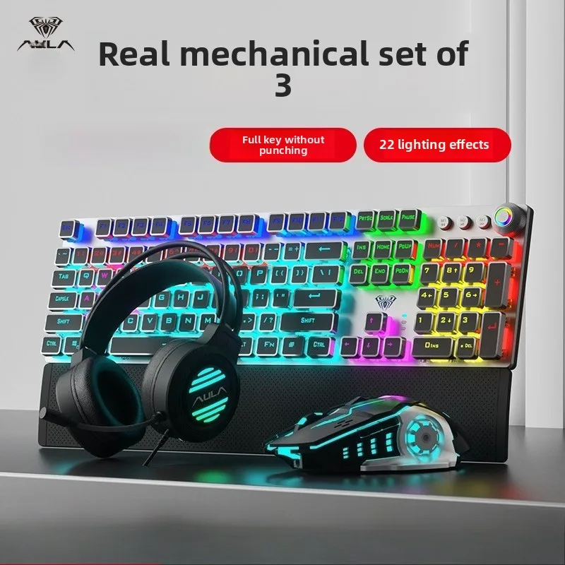 

AULA F2088 Gaming Keyboard with Multi-Function Knob Mixed Backlit Wired Mechanical Keyboard Mice Headset Kit Gaming Accessories