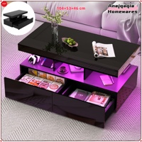 Anajqaqia Modern Coffee Table with LED Lighting, with 3 Shelves and 2 Drawers, Square Side Table, for Living Room, 104x53x46 cm