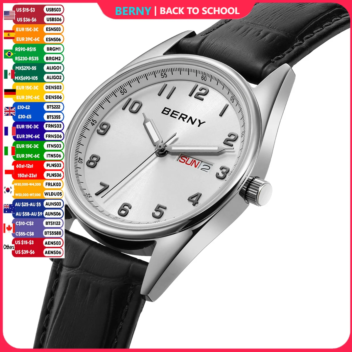 BERNY Quarzuhren für Herren, klassisches Datum, Woche, leuchtende Luxus-Herren-Business-Kleideruhr, elegante, leichte Sport-Armbanduhr