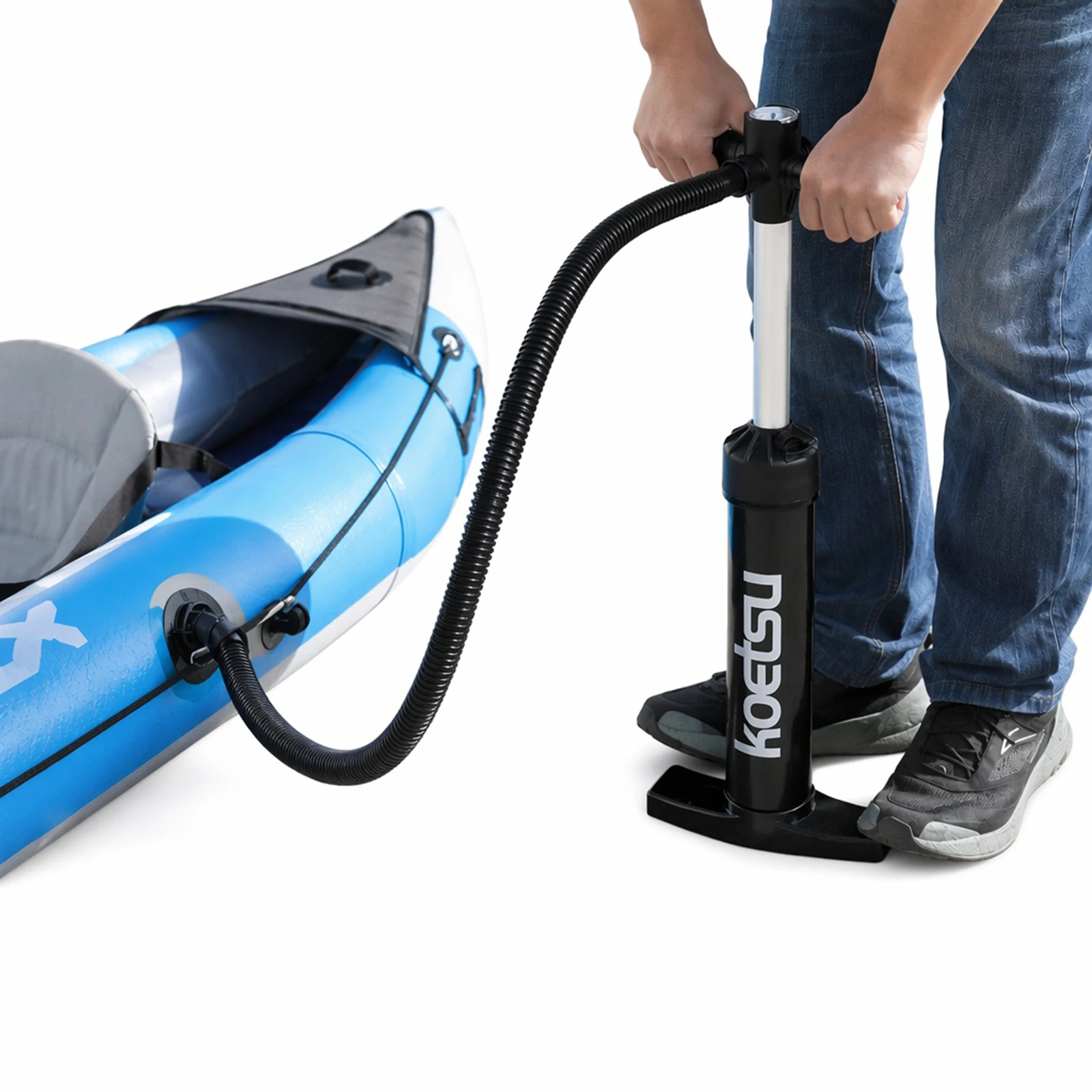 Dual Action Pump for Paddleboard Inflatable Kayak 2-Way Inflate Deflate Gauge Anti-slip Pad