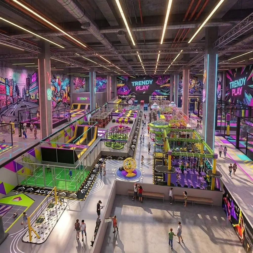 Indoor Adventure Park, High-Rope Course, Trampoline, Multi-Zone Family Entertainment, Sports Complex, Fun Activities Center