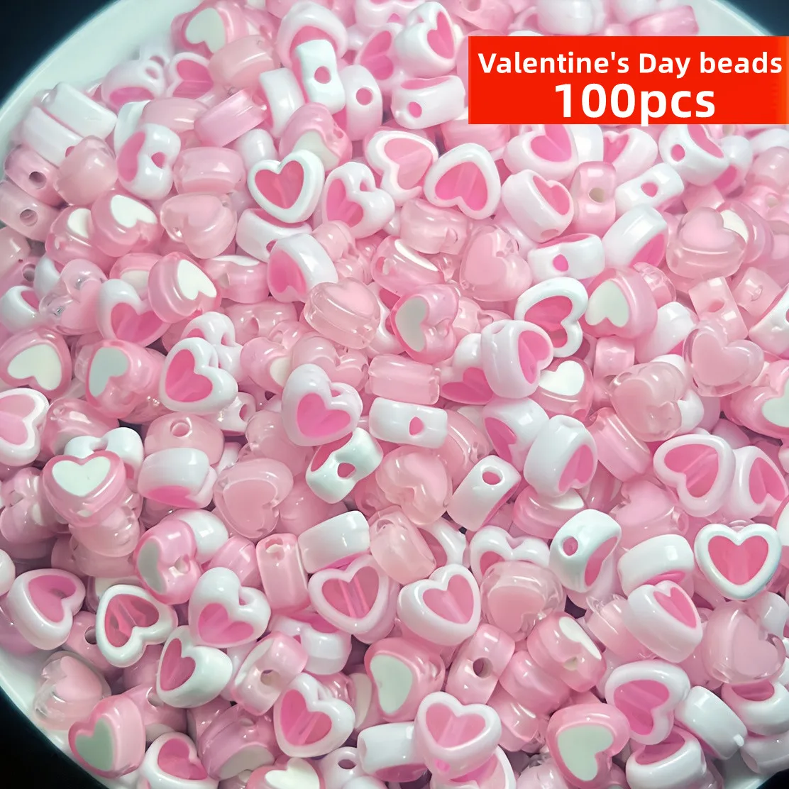 100 Stück 8 mm rosa Pfirsich-Herz-Stil-Perlen für Schmuckherstellung, DIY-Paar, Armband, Halskette, Kunsthandwerk, Kleinunternehmensbedarf