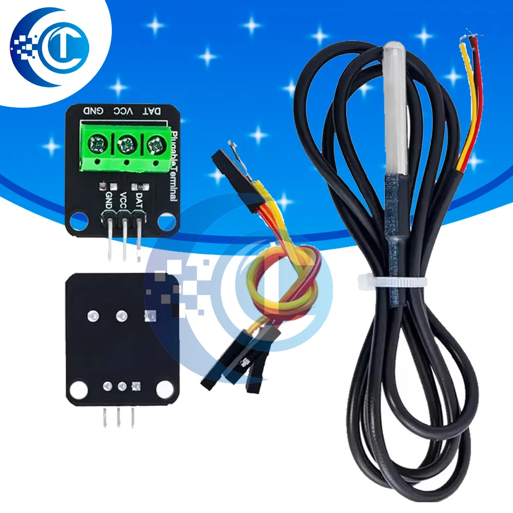DS18B20 Temperature Sensor Module Kit Waterproof 100CM Digital Sensor Cable Stainless Steel Probe Terminal Adapter For Arduino