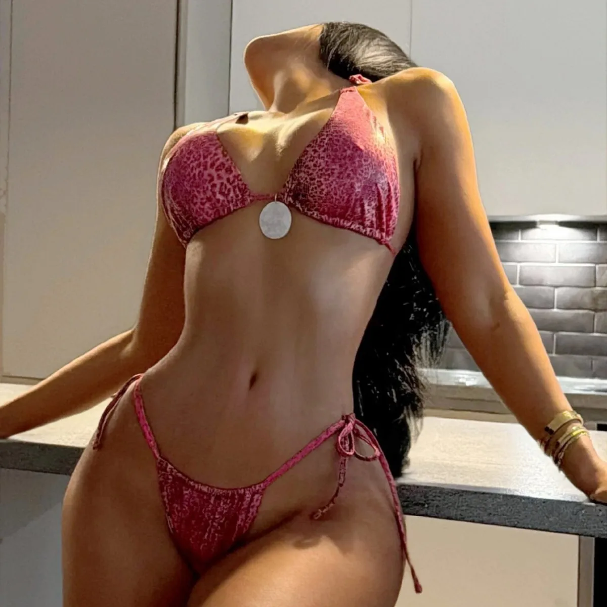 

Sexy Glossy Pink Leopard String Bikini Push Up Brazilian Bikinis Women Triangle Halter Swimsuit Swimwear Beach Bathing Suit
