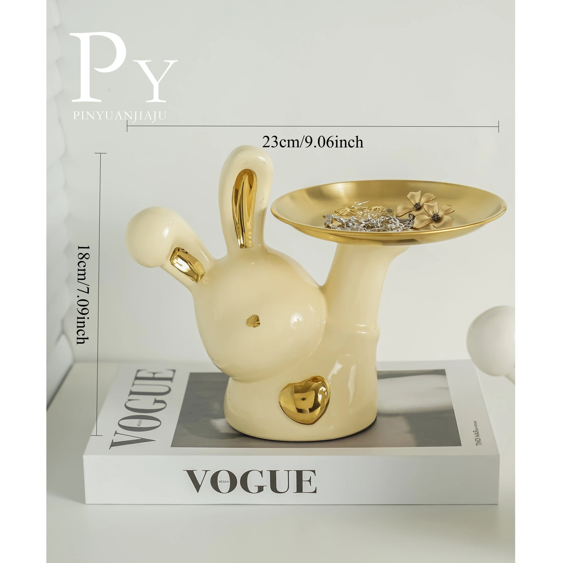 Nordic Tray Rabbit Ceramic Ornament Entrance Key Storage Shelf, High-end Sense, Niche, Light Luxury Decoration Ornament deco