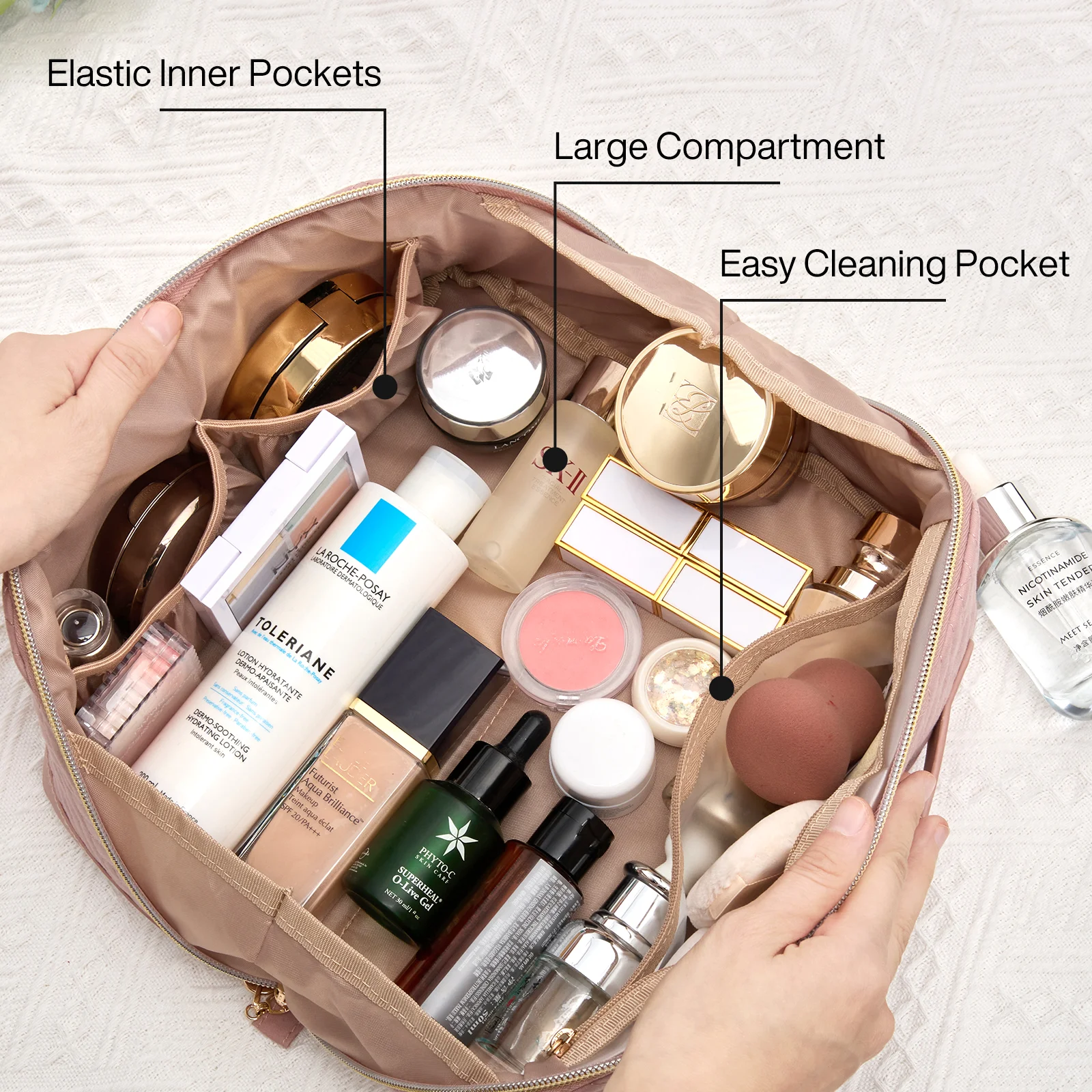 BAGSMART Toiletry Bag for Woman Waterproof Female Outdoor Travel Cosmetic Hangbag Extensible Storage Makeup Organizer Cases