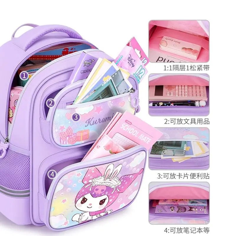 حقيبة ظهر سانريو كاواي كورومي سينامورول للتلميذ من الدرجة 1-4 خفيفة الوزن مقاومة للماء حقيبة مدرسية للأطفال تقلل الأعباء ألعاب هدايا للبنات