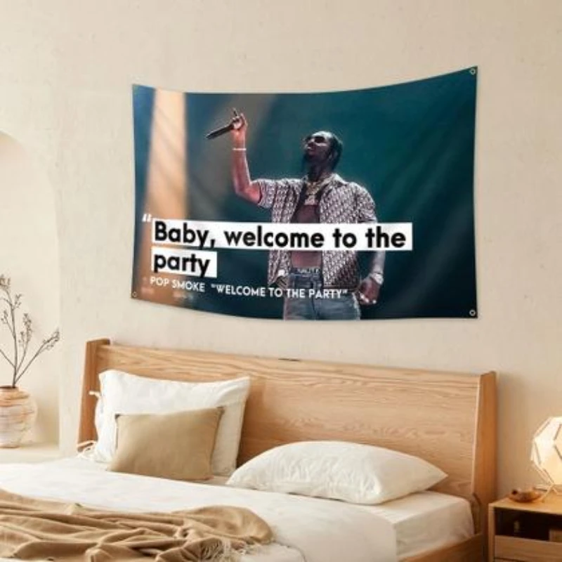 VIKAMA Pop Smoke Welcome to the PartyTapestry Hip Hop Rapper Wall Hanging Aesthetic Bedroom Dorm Home Decor