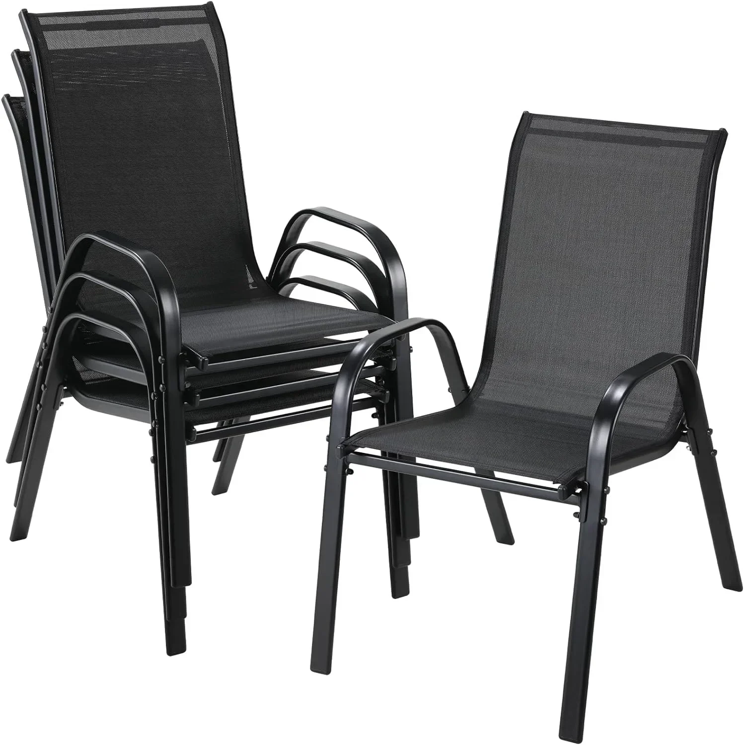 4PCS Garden Chairs Steel-iron+Teslin Fabric Folding High Back Balcony Chair Camping Chair Outdoor Seating Group Load 150kg image 2